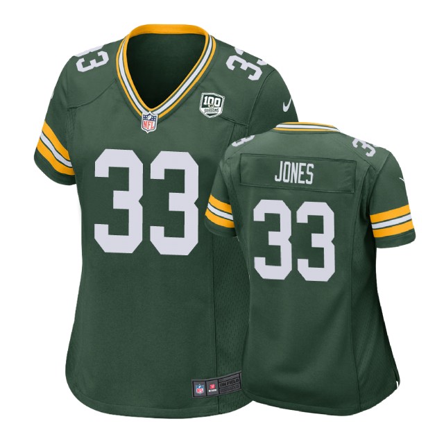Women Green Bay Packers #33 Aaron Jones 100th Anniversary Game Green Jersey Women Green Bay Packers #33 Aaron Jones 100th Anniversary Game Green Jersey