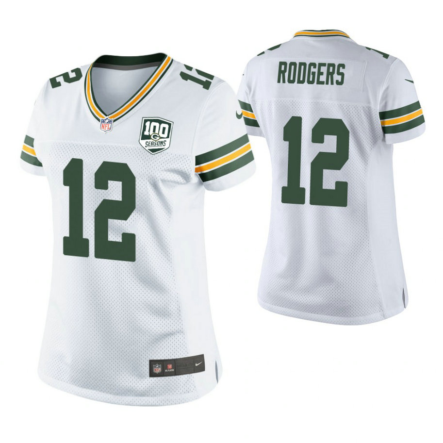 Women Green Bay Packers #12 Aaron Rodgers White 100th Anniversary Game Jersey Women Green Bay Packers #12 Aaron Rodgers White 100th Anniversary Game Jersey