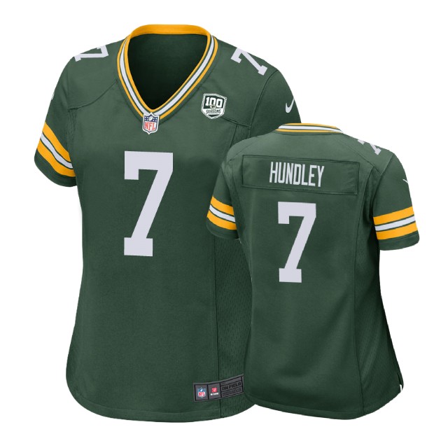 Women Green Bay Packers #7 Brett Hundley 100th Anniversary Game Green Jersey