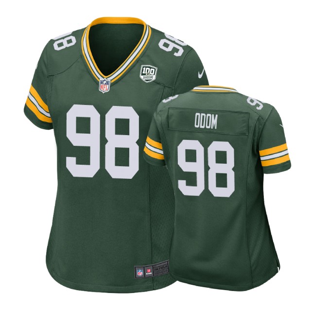 Women Green Bay Packers #98 Chris Odom 100th Anniversary Game Green Jersey Women Green Bay Packers #98 Chris Odom 100th Anniversary Game Green Jersey