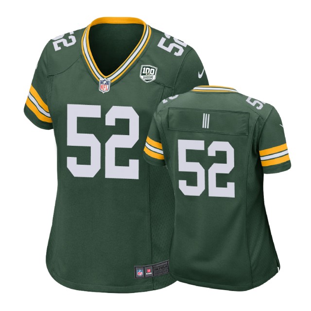 Women Green Bay Packers #52 Clay Matthews III 100th Anniversary Game Green Jersey