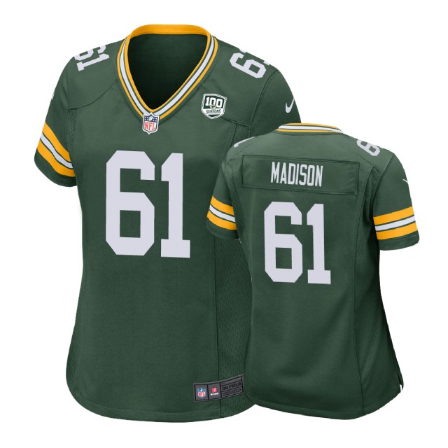 Women Green Bay Packers #61 Cole Madison 100th Anniversary Game Green Jersey Women Green Bay Packers #61 Cole Madison 100th Anniversary Game Green Jersey