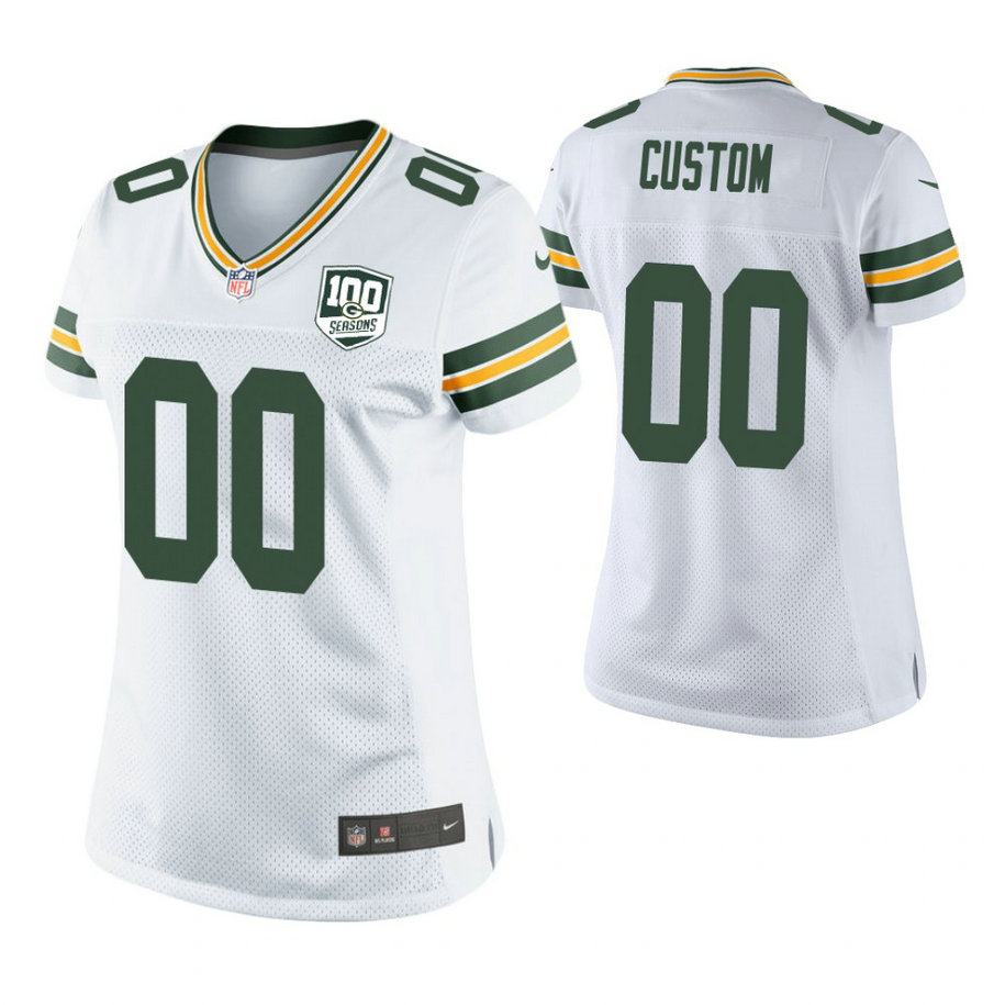 Women Green Bay Packers White 100th Anniversary Game Customized Jersey Women Green Bay Packers White 100th Anniversary Game Customized Jersey