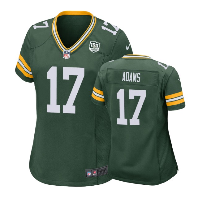 Women Green Bay Packers #17 Davante Adams 100th Anniversary Game Green Jersey