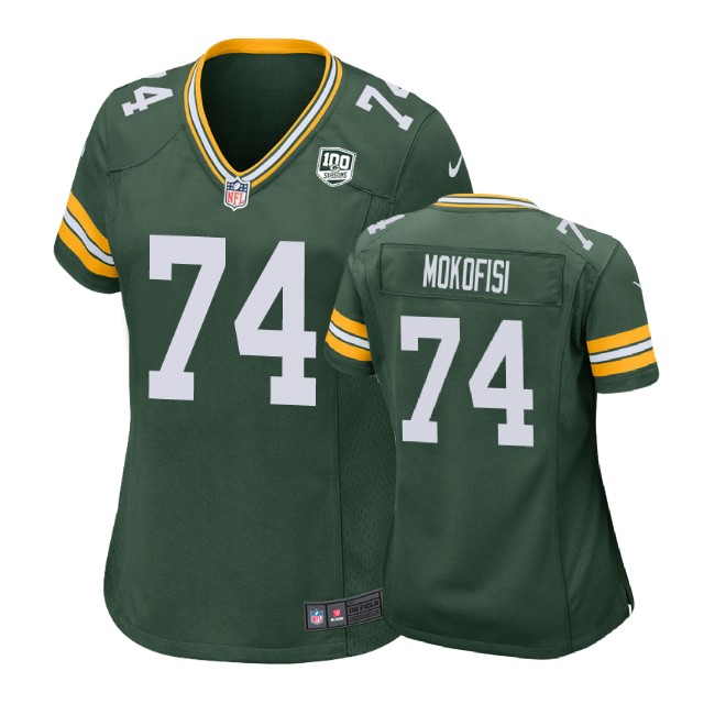 Women Green Bay Packers #74 Filipo Mokofisi 100th Anniversary Game Green Jersey Women Green Bay Packers #74 Filipo Mokofisi 100th Anniversary Game Green Jersey
