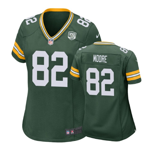 Women Green Bay Packers #82 J'Mon Moore 100th Anniversary Game Green Jersey