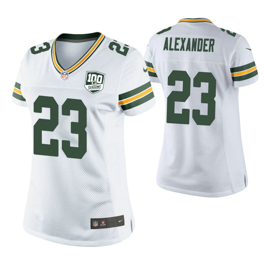 Women Green Bay Packers #23 Jaire Alexander White 100th Anniversary Game Jersey
