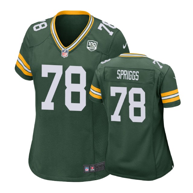 Women Green Bay Packers #78 Jason Spriggs 100th Anniversary Game Green Jersey Women Green Bay Packers #78 Jason Spriggs 100th Anniversary Game Green Jersey
