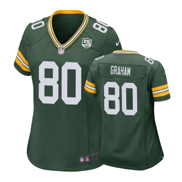 Women Green Bay Packers #80 Jimmy Graham 100th Anniversary Game Green Jersey