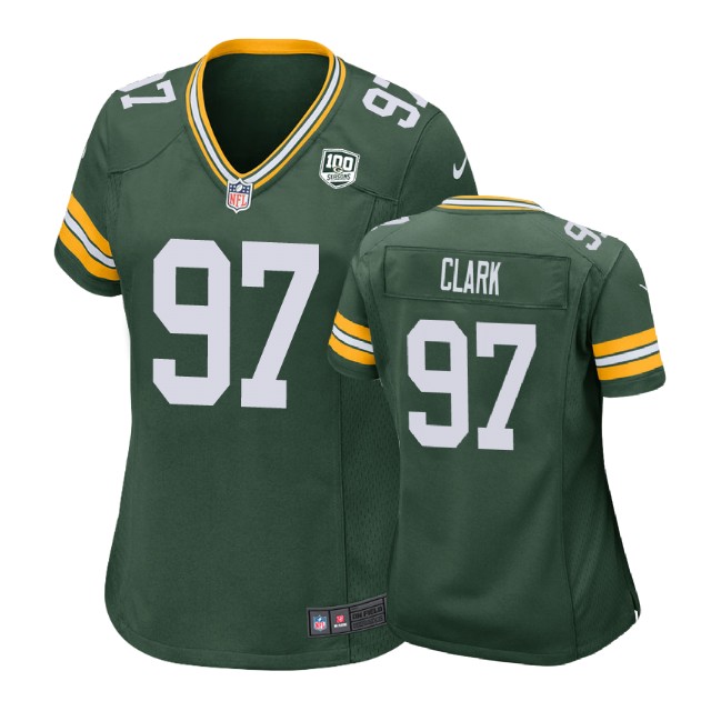Women Green Bay Packers #97 Kenny Clark 100th Anniversary Game Green Jersey