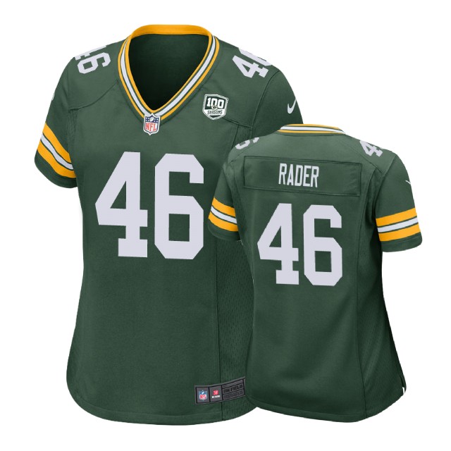 Women Green Bay Packers #46 Kevin Rader 100th Anniversary Game Green Jersey Women Green Bay Packers #46 Kevin Rader 100th Anniversary Game Green Jersey