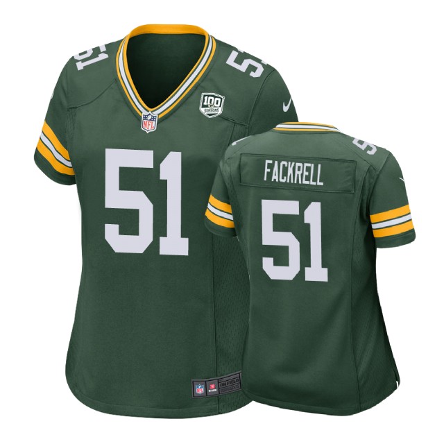 Women Green Bay Packers #51 Kyler Fackrell 100th Anniversary Game Green Jersey Women Green Bay Packers #51 Kyler Fackrell 100th Anniversary Game Green Jersey