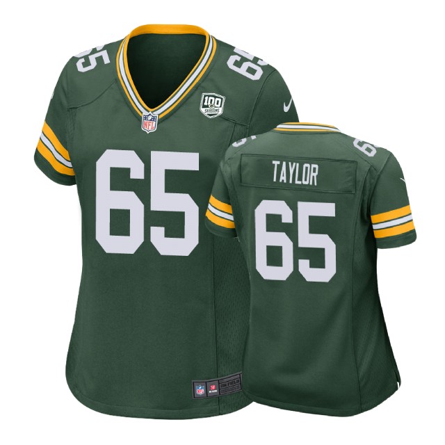 Women Green Bay Packers #65 Lane Taylor 100th Anniversary Game Green Jersey
