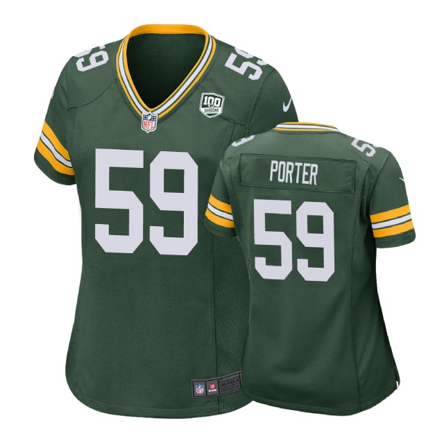 Women Green Bay Packers #59 Marcus Porter 100th Anniversary Game Green Jersey