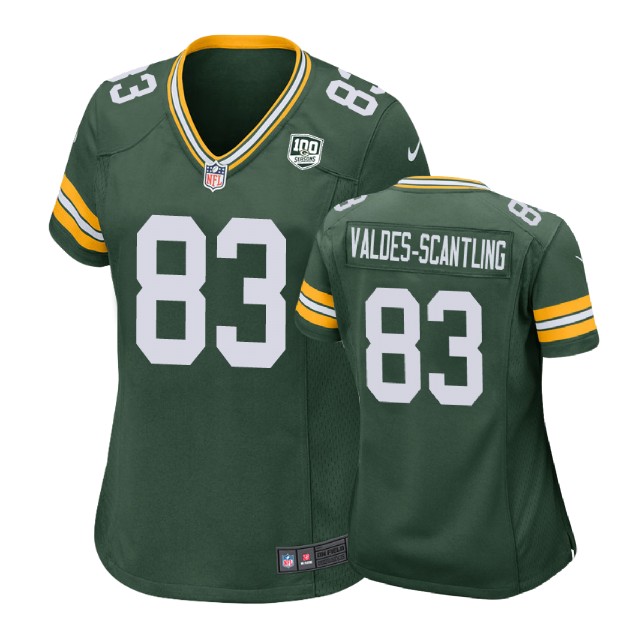 Women Green Bay Packers #83 Marquez Valdes-Scantling 100th Anniversary Game Green Jersey