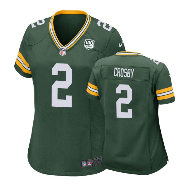 Women Green Bay Packers #2 Mason Crosby 100th Anniversary Game Green Jersey