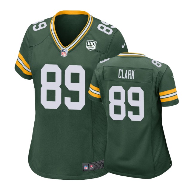 Women Green Bay Packers #89 Michael Clark 100th Anniversary Game Green Jersey