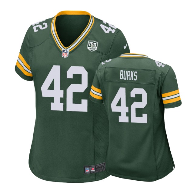 Women Green Bay Packers #42 Oren Burks 100th Anniversary Game Green Jersey Women Green Bay Packers #42 Oren Burks 100th Anniversary Game Green Jersey
