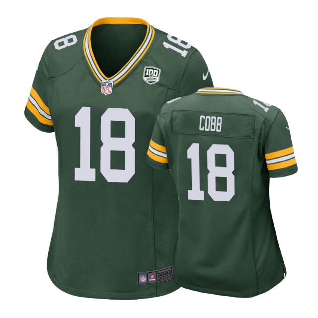 Women Green Bay Packers #18 Randall Cobb 100th Anniversary Game Green Jersey