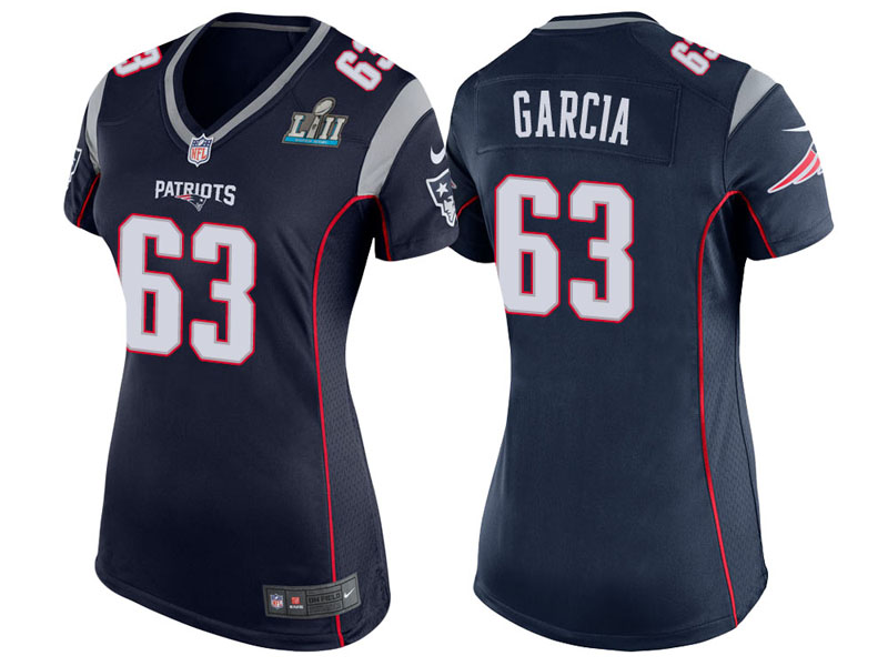 Women New England Patriots #63 Antonio Garcia Navy Super Bowl LII Bound Game Jersey