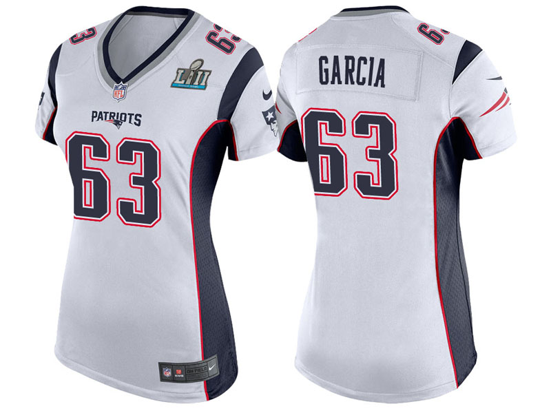 Women New England Patriots #63 Antonio Garcia White Super Bowl LII Bound Game Jersey