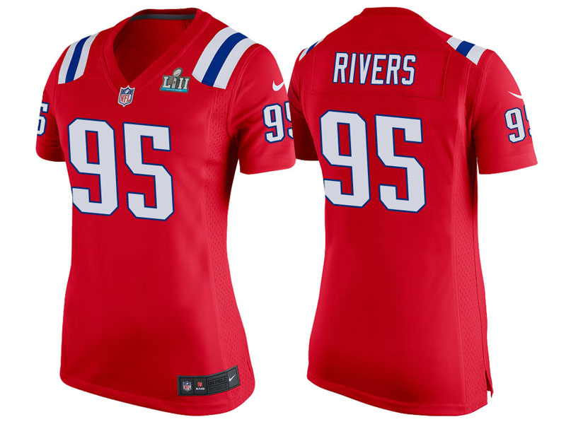 Women New England Patriots #95 Derek Rivers Red Super Bowl LII Bound Game Jersey