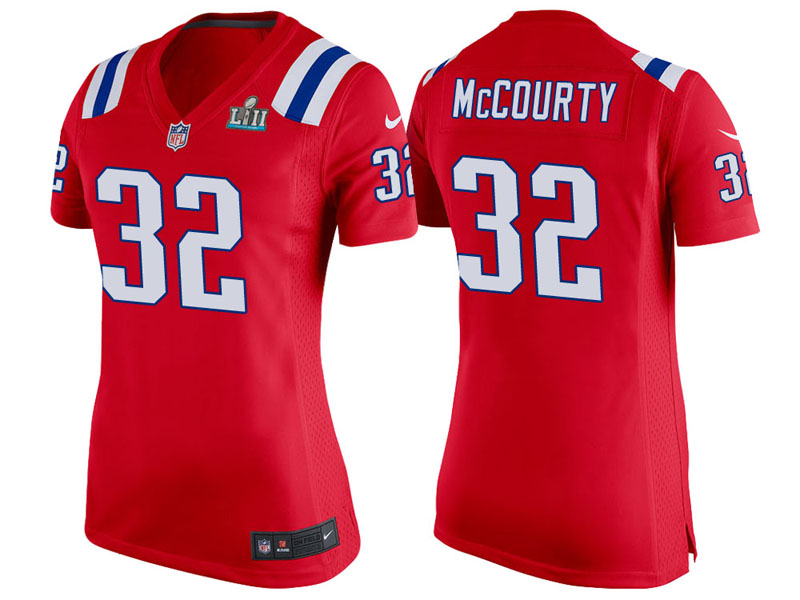 Women New England Patriots #32 Devin McCourty Red Super Bowl LII Bound Game Jersey