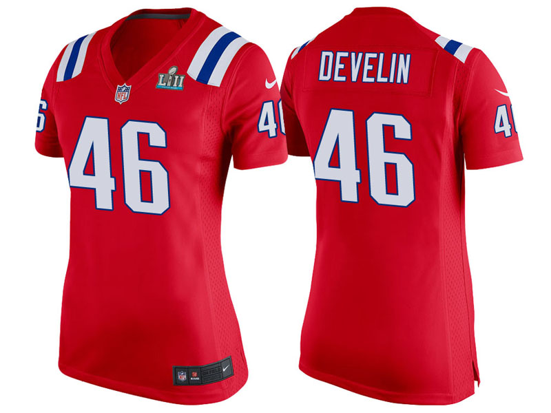 Women New England Patriots #46 James Develin Red Super Bowl LII Bound Game Jersey Women New England Patriots #46 James Develin Red Super Bowl LII Bound Game Jersey