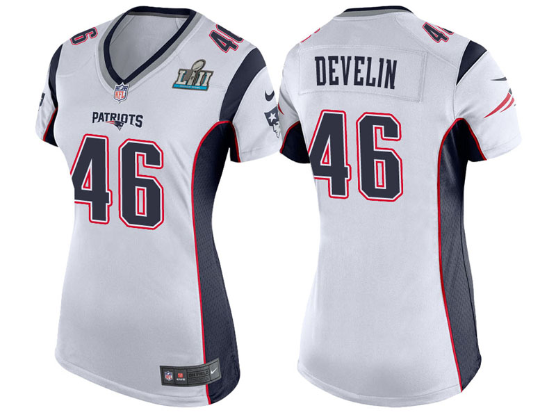 Women New England Patriots #46 James Develin White Super Bowl LII Bound Game Jersey Women New England Patriots #46 James Develin White Super Bowl LII Bound Game Jersey