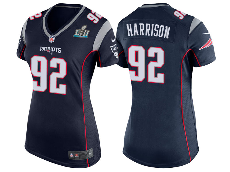 Women New England Patriots #92 James Harrison Navy Super Bowl LII Bound Game Jersey