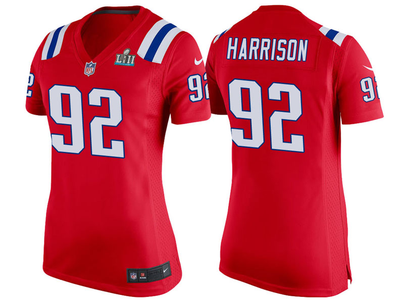 Women New England Patriots #92 James Harrison Red Super Bowl LII Bound Game Jersey Women New England Patriots #92 James Harrison Red Super Bowl LII Bound Game Jersey