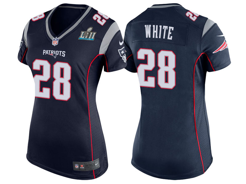 Women New England Patriots #28 James White Navy Super Bowl LII Bound Game Jersey Women New England Patriots #28 James White Navy Super Bowl LII Bound Game Jersey