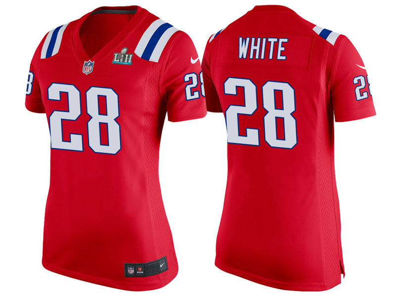 Women New England Patriots #28 James White Red Super Bowl LII Bound Game Jersey Women New England Patriots #28 James White Red Super Bowl LII Bound Game Jersey