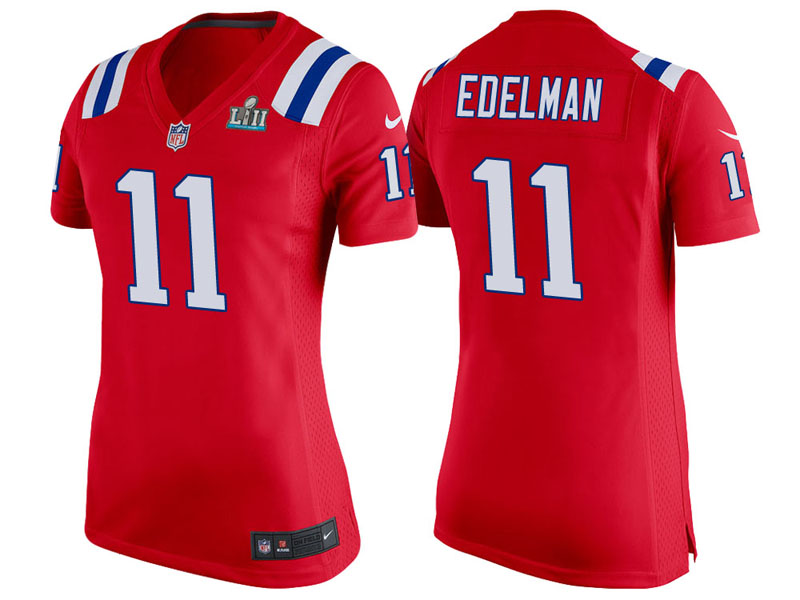 Women New England Patriots #11 Julian Edelman Red Super Bowl LII Bound Game Jersey