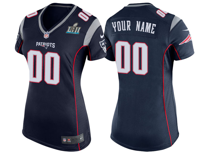 Women New England Patriots Navy Super Bowl LII Bound Game Customized Jersey