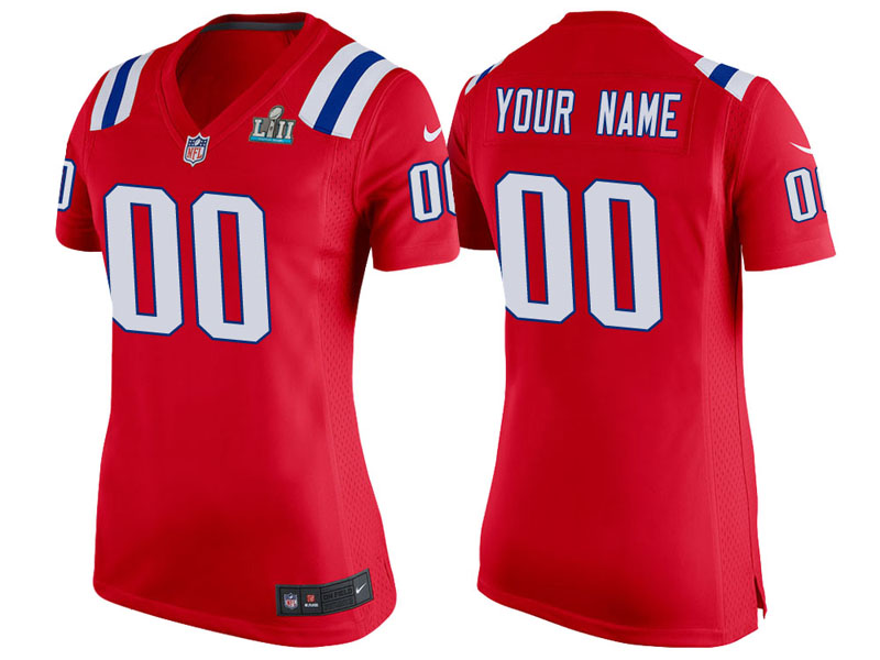 Women New England Patriots Red Super Bowl LII Bound Game Customized Jersey