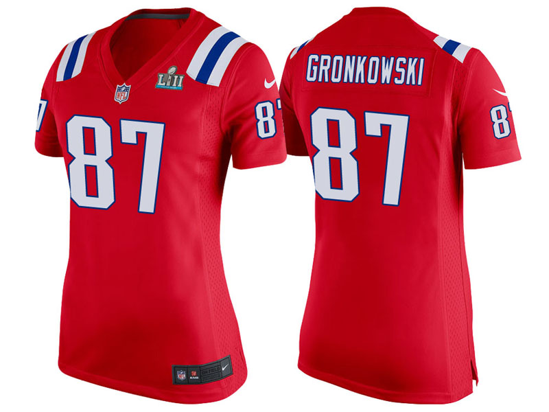 Women New England Patriots #87 Rob Gronkowski Red Super Bowl LII Bound Game Jersey Women New England Patriots #87 Rob Gronkowski Red Super Bowl LII Bound Game Jersey