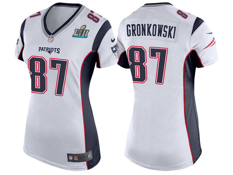 Women New England Patriots #87 Rob Gronkowski White Super Bowl LII Bound Game Jersey Women New England Patriots #87 Rob Gronkowski White Super Bowl LII Bound Game Jersey