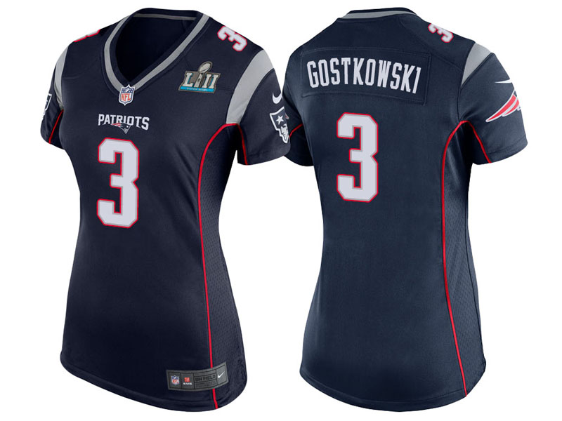Women New England Patriots #3 Stephen Gostkowski Navy Super Bowl LII Bound Game Jersey