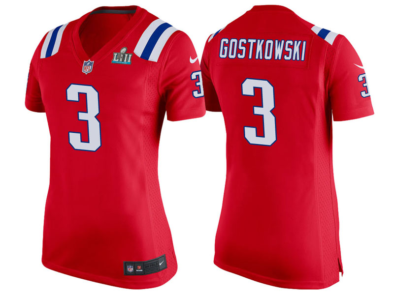 Women New England Patriots #3 Stephen Gostkowski Red Super Bowl LII Bound Game Jersey
