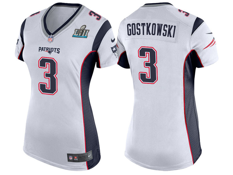 Women New England Patriots #3 Stephen Gostkowski White Super Bowl LII Bound Game Jersey