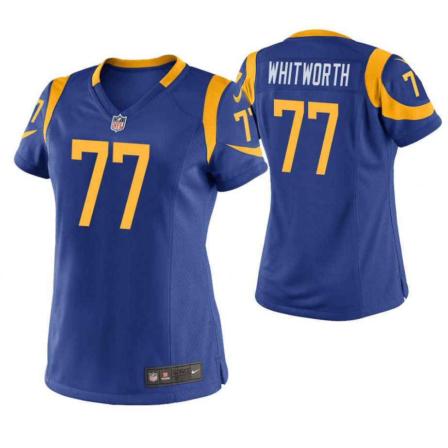 Women Los Angeles Rams #77 Andrew Whitworth Royal Game Jersey With Super Bowl LVI Patch