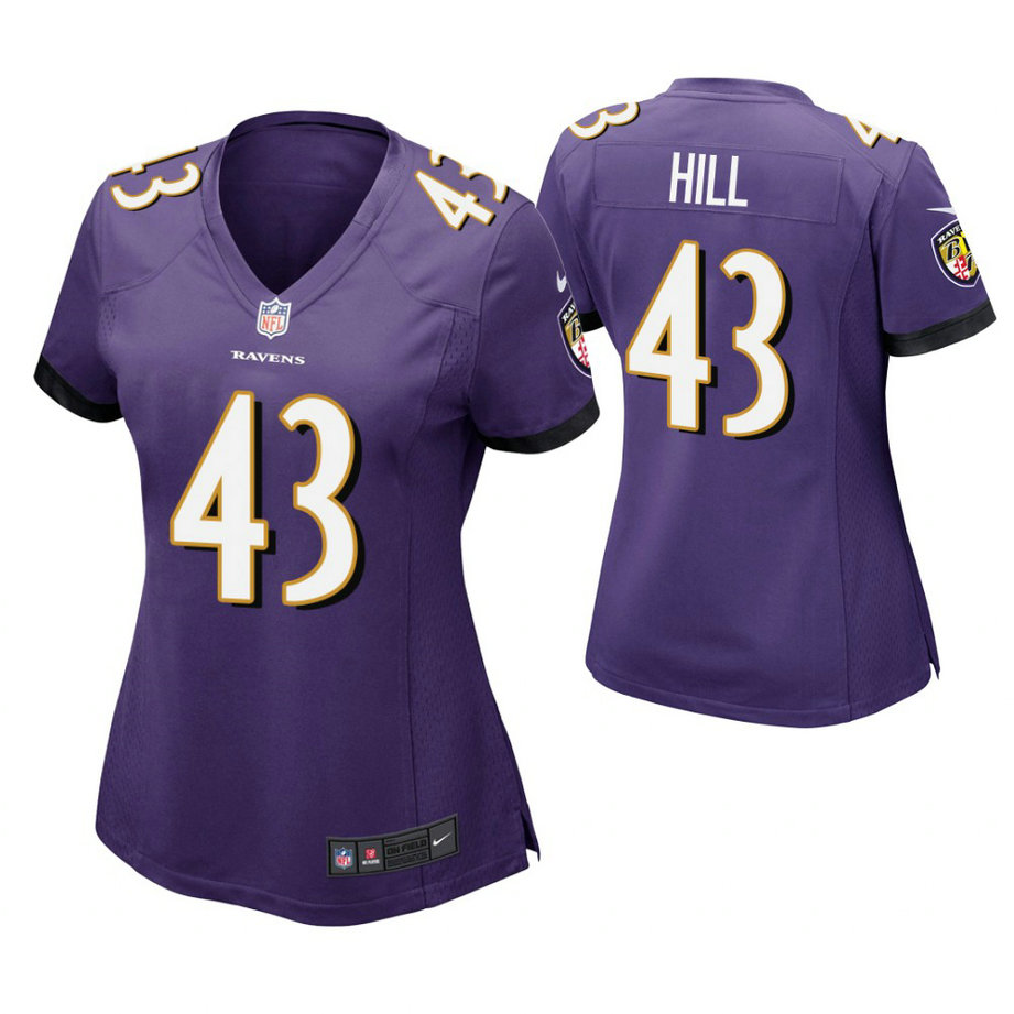 Women Baltimore Ravens #43 Jaylen Hill Purple Game Jersey