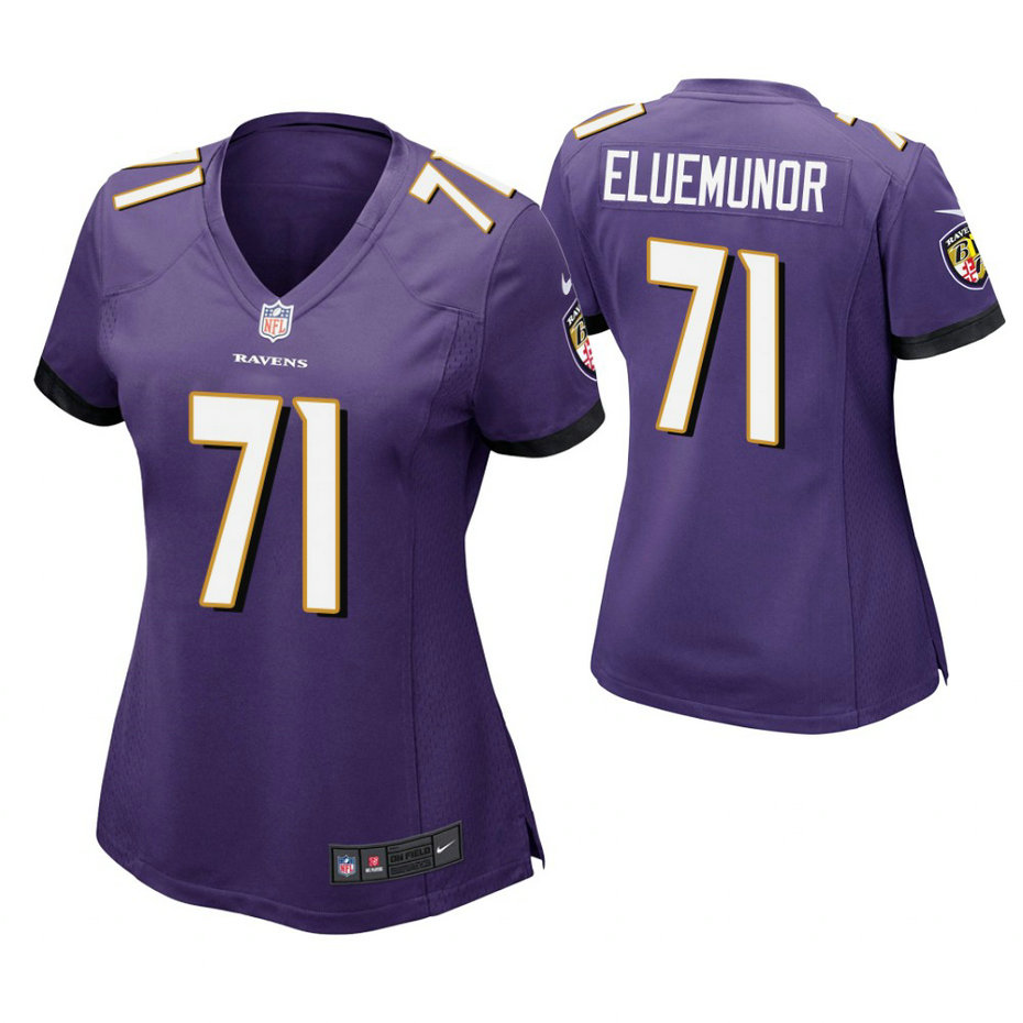 Women Baltimore Ravens #71 Jermaine Eluemunor Purple Game Jersey