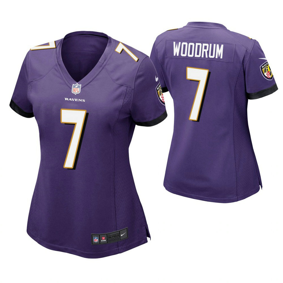 Women Baltimore Ravens #7 Josh Woodrum Purple Game Jersey Women Baltimore Ravens #7 Josh Woodrum Purple Game Jersey