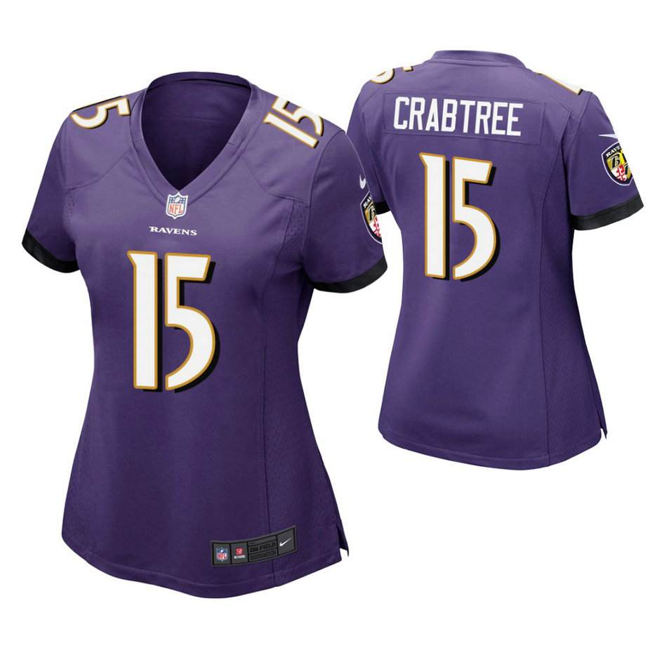 Women Baltimore Ravens #15 Michael Crabtree Purple Game Jersey Women Baltimore Ravens #15 Michael Crabtree Purple Game Jersey