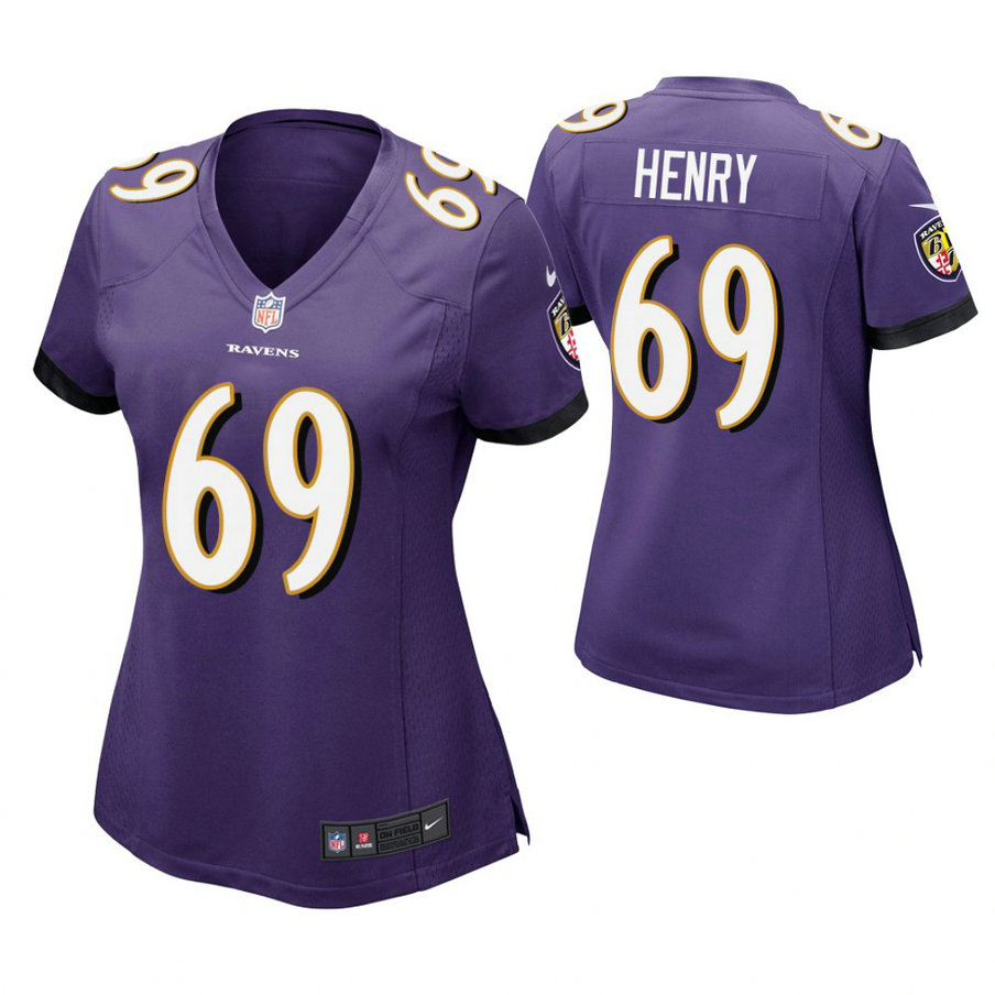 Women Baltimore Ravens #69 Willie Henry Purple Game Jersey