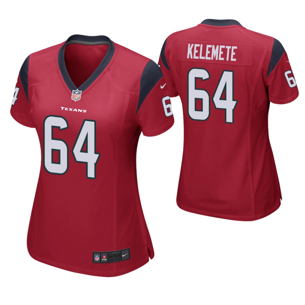 Women Houston Texans #64 Senio Kelemete Red Game Jersey