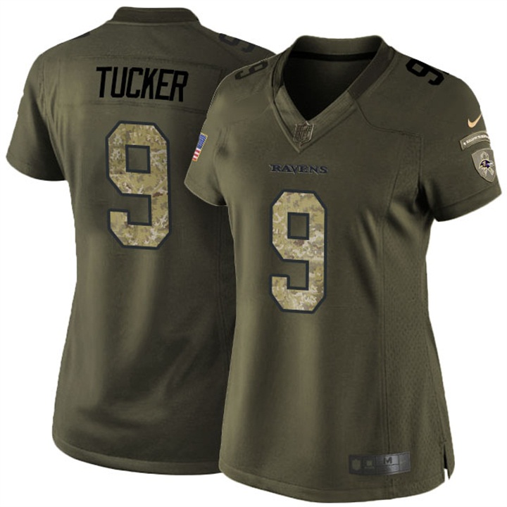 Women 2016 New Season Baltimore Ravens #9 Justin Tucker Green Camo Salute To Service Jersey