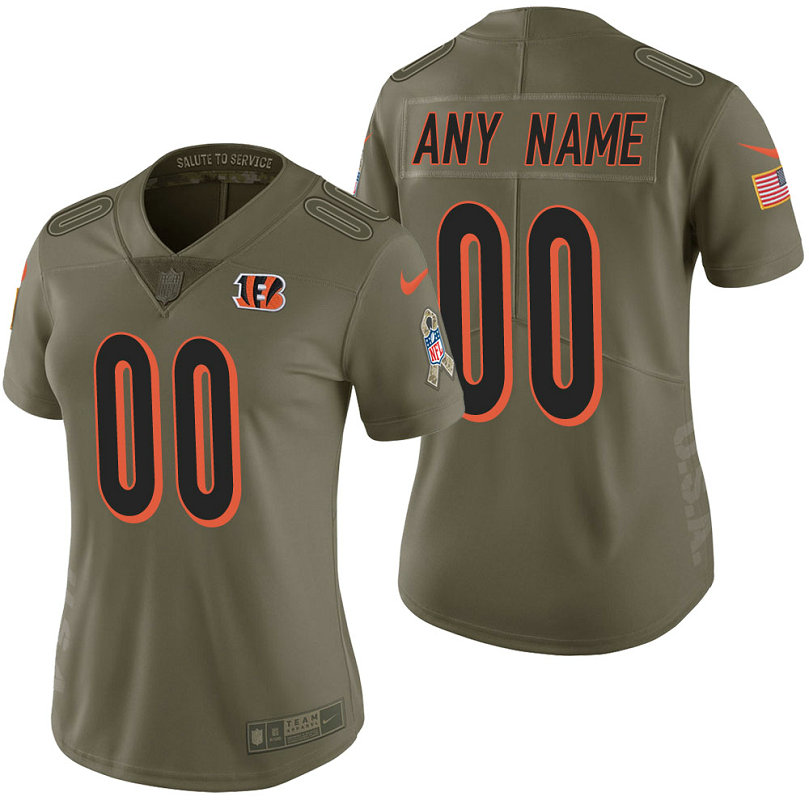 Women Cincinnati Bengals Olive 2017 Salute to Service Limited Customized Jersey With Super Bowl LVI Patch